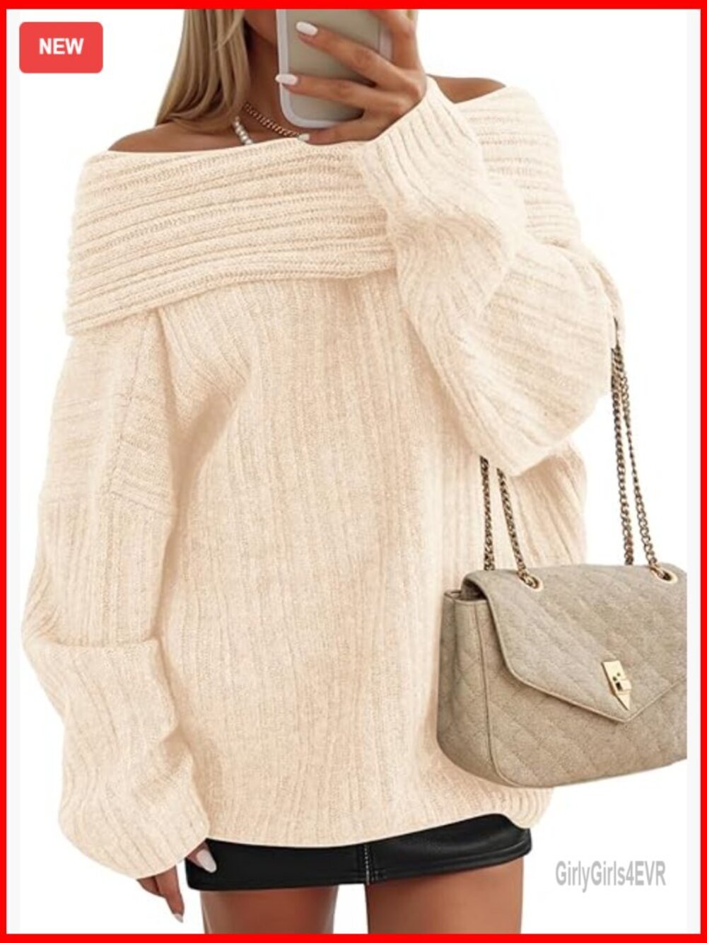 Off the Shoulder Oversized Ribbed Knit Pullover Sweater Fall Winter